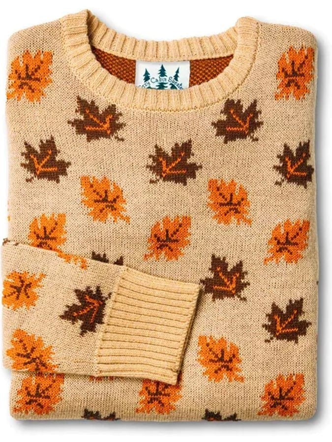 Florence | Women's Crew-Neck Fair Isle Knit Sweater with Seasonal Motifs - Autumn Leaves