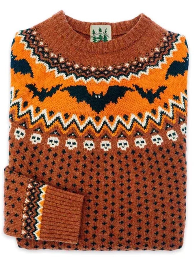 Florence | Women's Crew-Neck Fair Isle Knit Sweater with Seasonal Motifs - Halloween Fair Isle