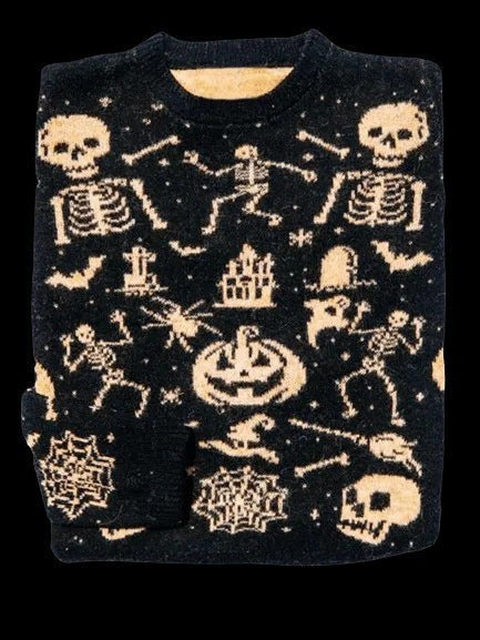 Florence | Women's Crew-Neck Fair Isle Knit Sweater with Seasonal Motifs - Spooky Icons