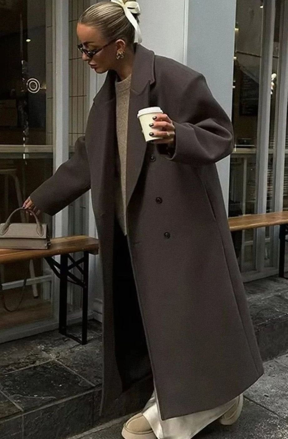 Florence | Women's Oversized Double-Breasted Maxi Winter Coat Brown - Brown