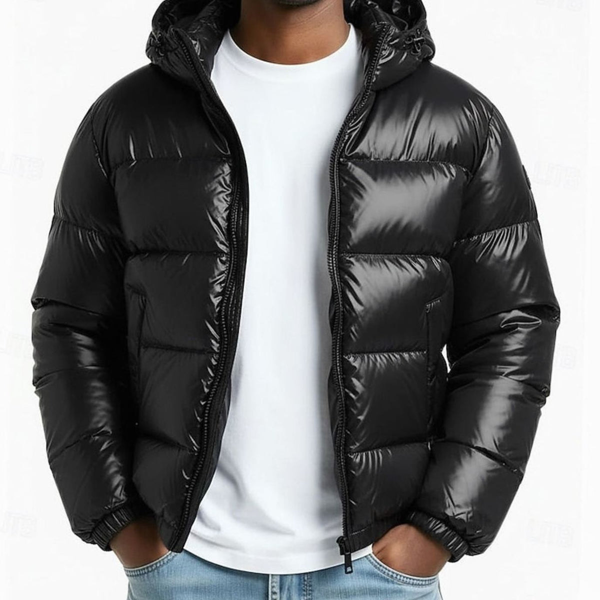 Freddie | Men's Quilted Hooded Full-Zip Coated Puffer Jacket - Black