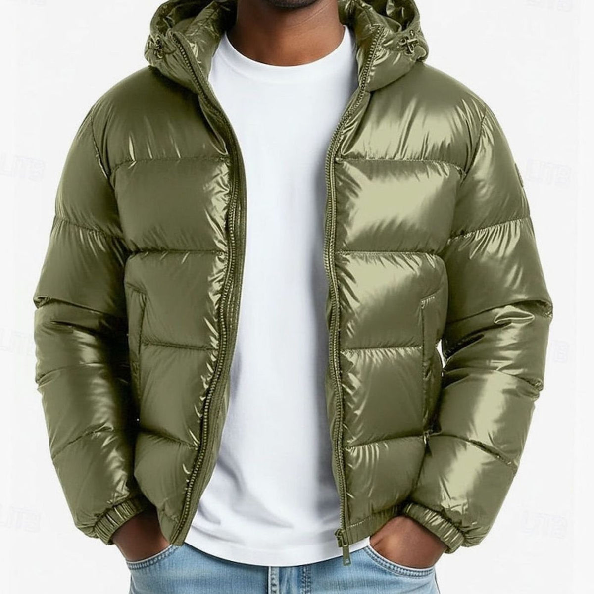Freddie | Men's Quilted Hooded Full-Zip Coated Puffer Jacket - Green