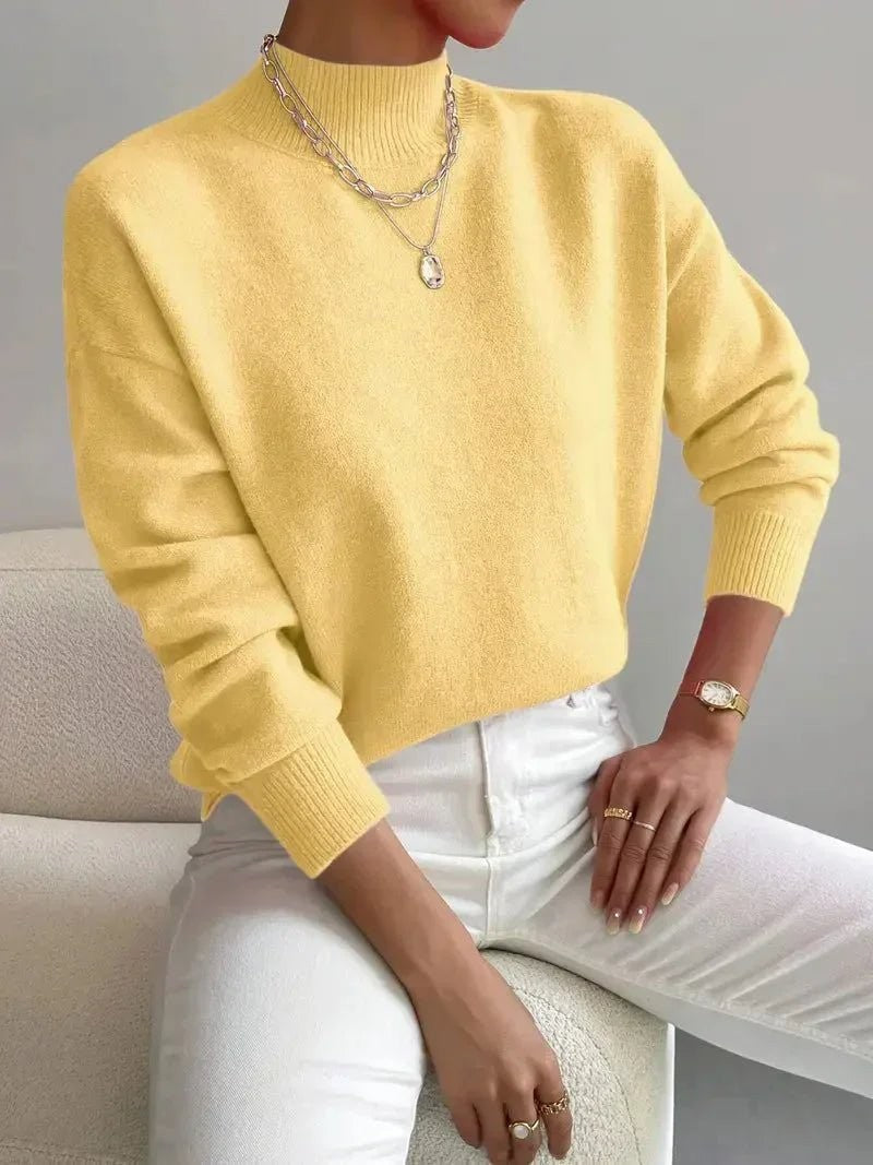 Freya | Women's Mock Turtleneck Relaxed-Fit Long Sleeve Jumper - Yellow