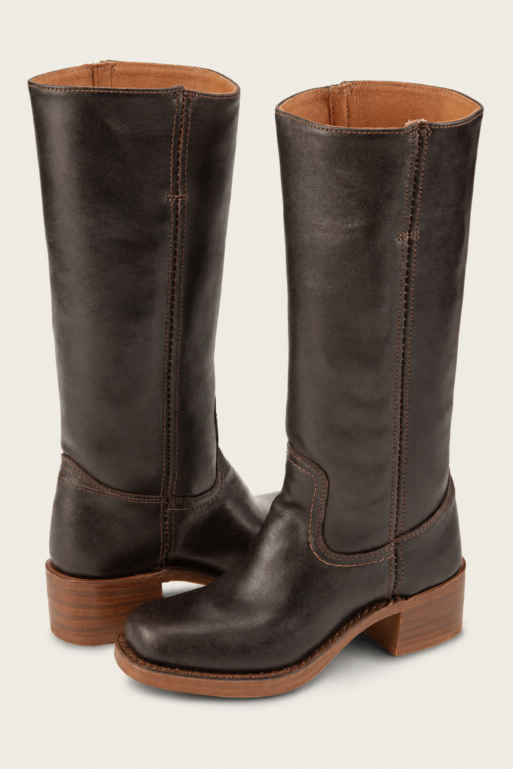 Freya | Women's Pull-On Knee-High Vegan Leather Western Boots with Block Heel - Brown