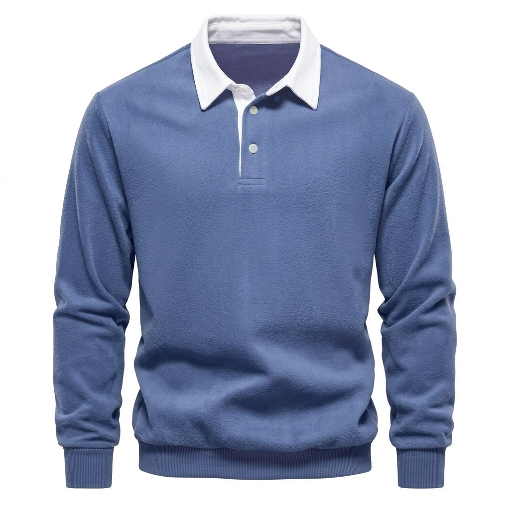 George | Men's Long-Sleeve Tailored Polo Jumper with Contrast Collar - Jeans Blue