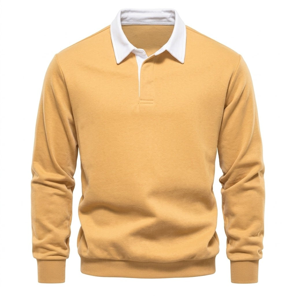 George | Men's Long-Sleeve Tailored Polo Jumper with Contrast Collar - Yellow