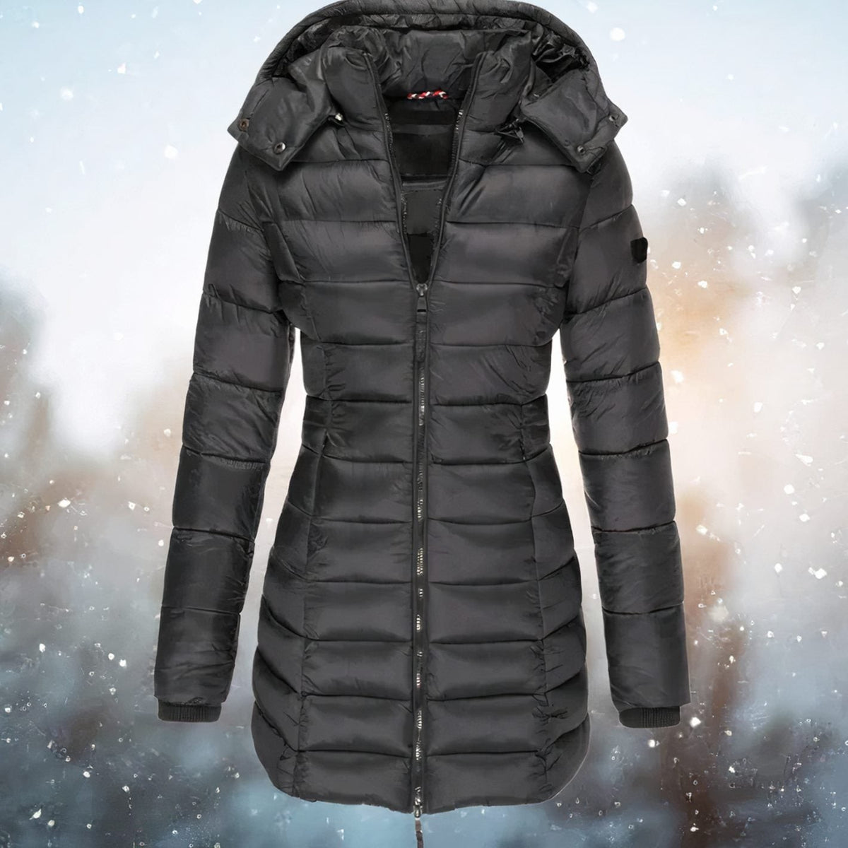 Grace | Women's Tapered Hooded Long Quilted Puffer Coat - Black