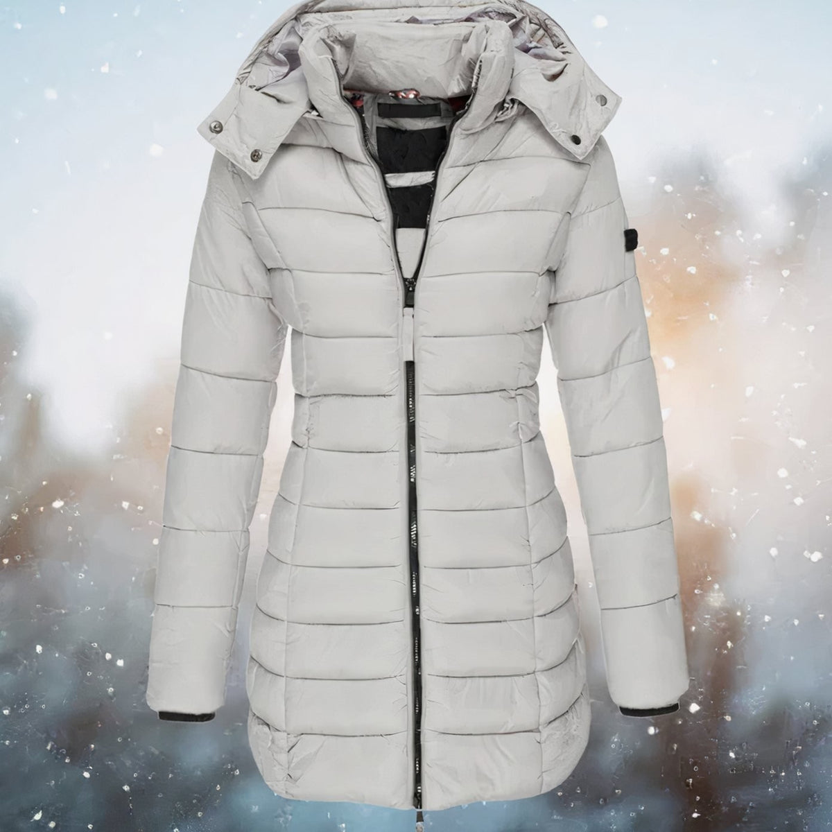 Grace | Women's Tapered Hooded Long Quilted Puffer Coat - Gray