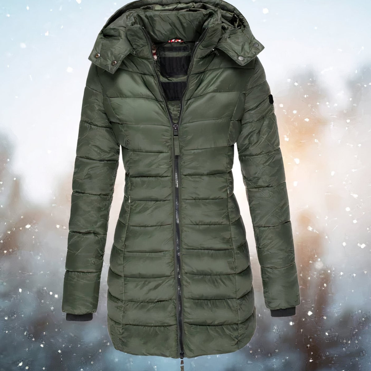Grace | Women's Tapered Hooded Long Quilted Puffer Coat - Green