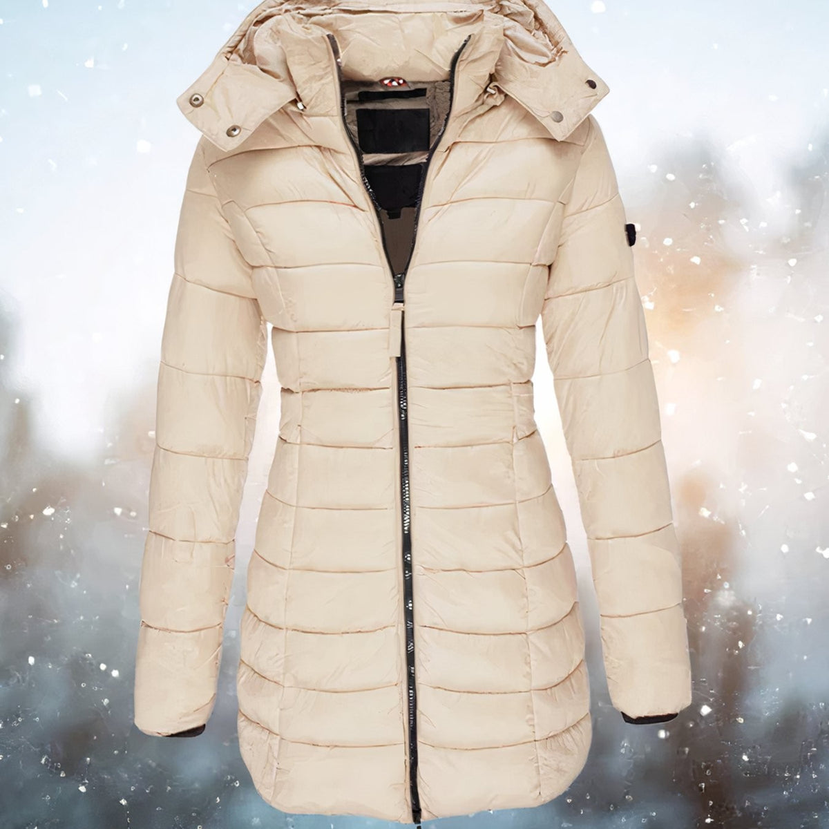Grace | Women's Tapered Hooded Long Quilted Puffer Coat - Khaki