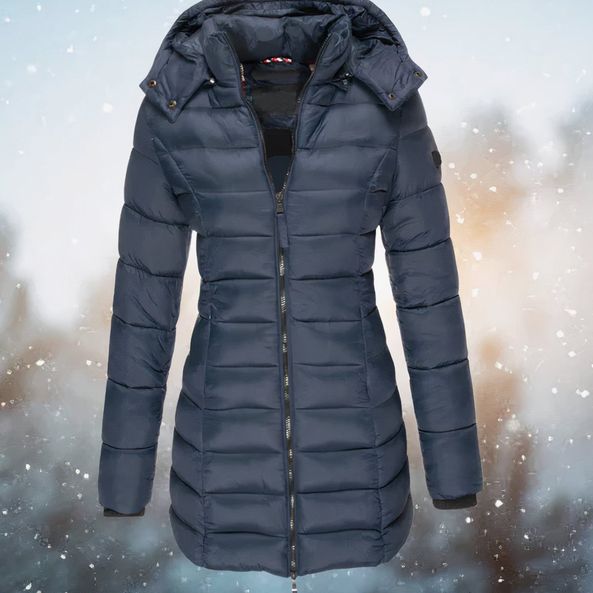 Grace | Women's Tapered Hooded Long Quilted Puffer Coat - Navy