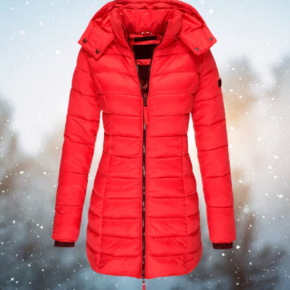 Grace | Women's Tapered Hooded Long Quilted Puffer Coat - Red