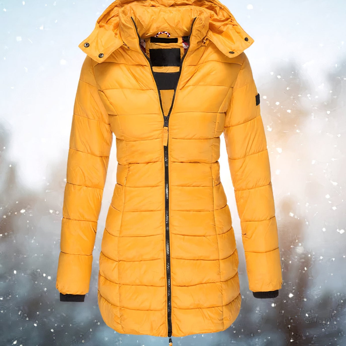 Grace | Women's Tapered Hooded Long Quilted Puffer Coat - Yellow