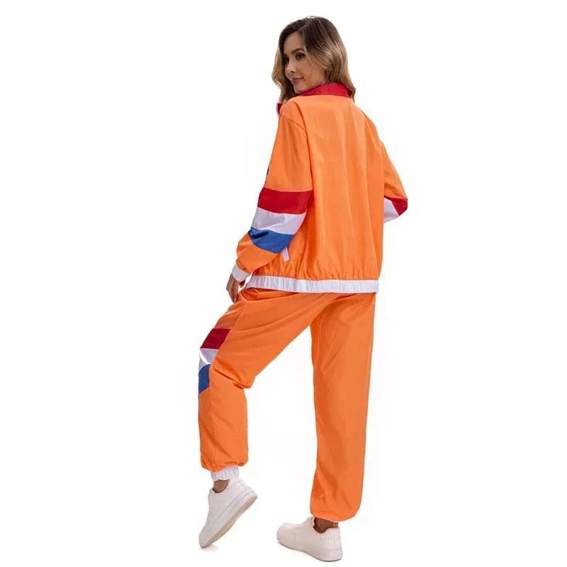 Harriet | Women's Colour-Block Full-Zip Jacket and Drawstring Trousers Retro Track Suit - Orange