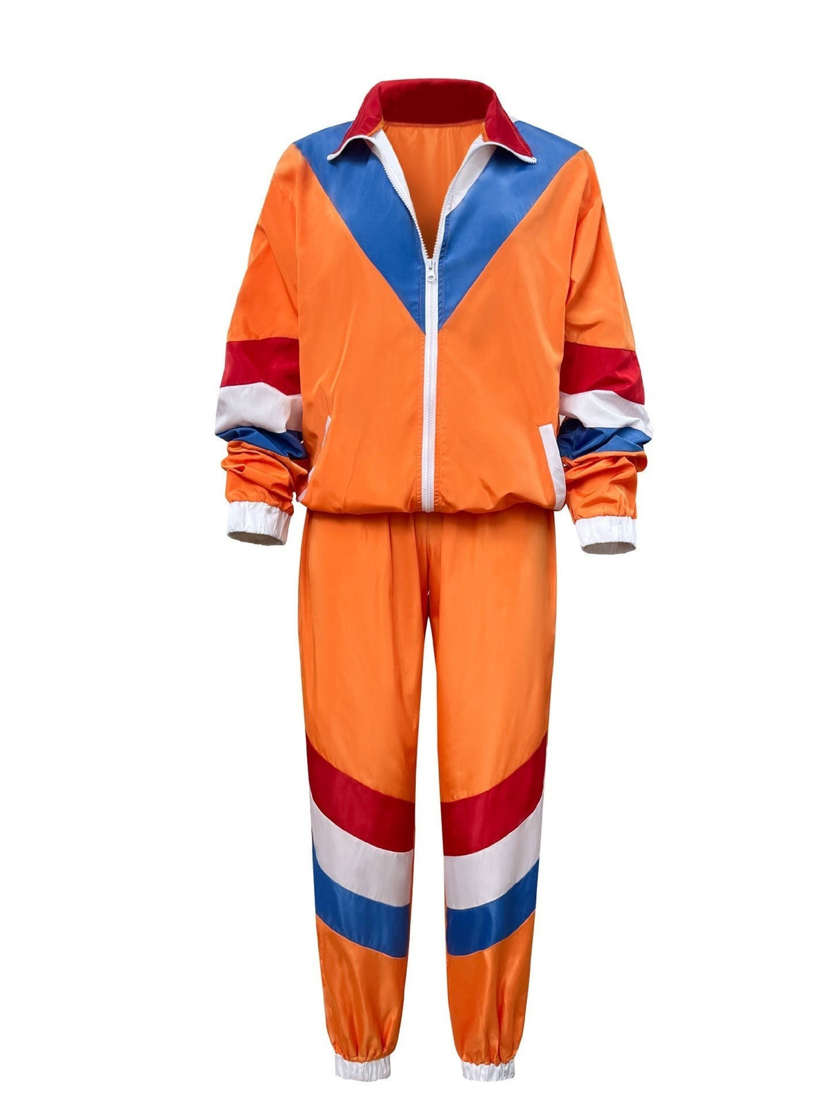 Harriet | Women's Colour-Block Full-Zip Jacket and Drawstring Trousers Retro Track Suit - Orange