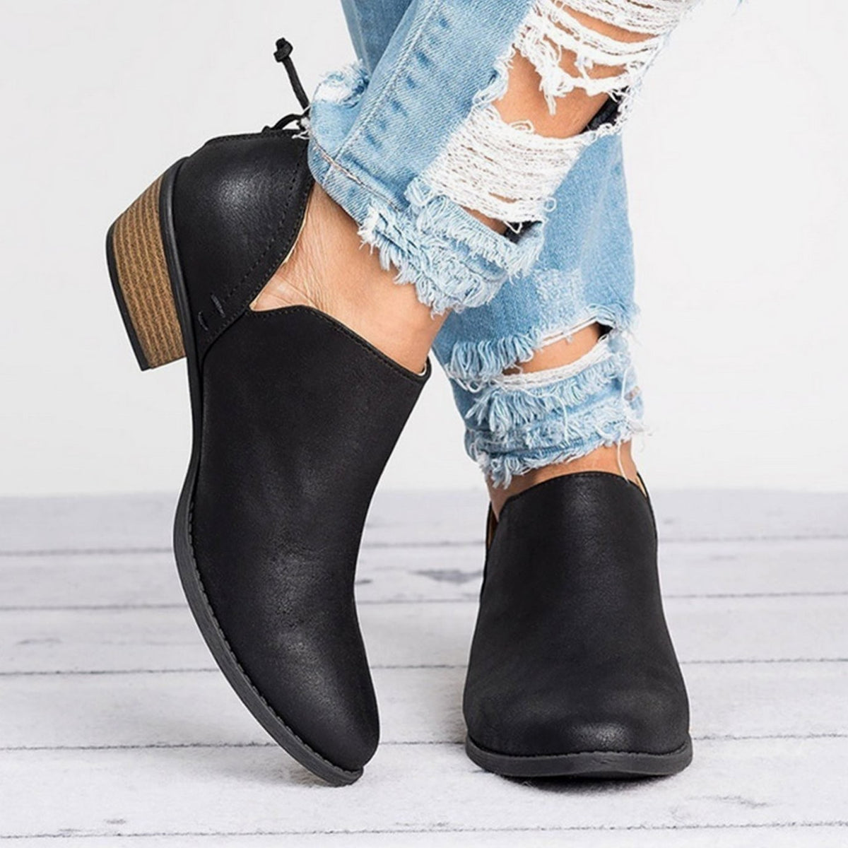 Harriet | Women's Slip-On Pointed-Toe Block Heel Ankle Boots - Black
