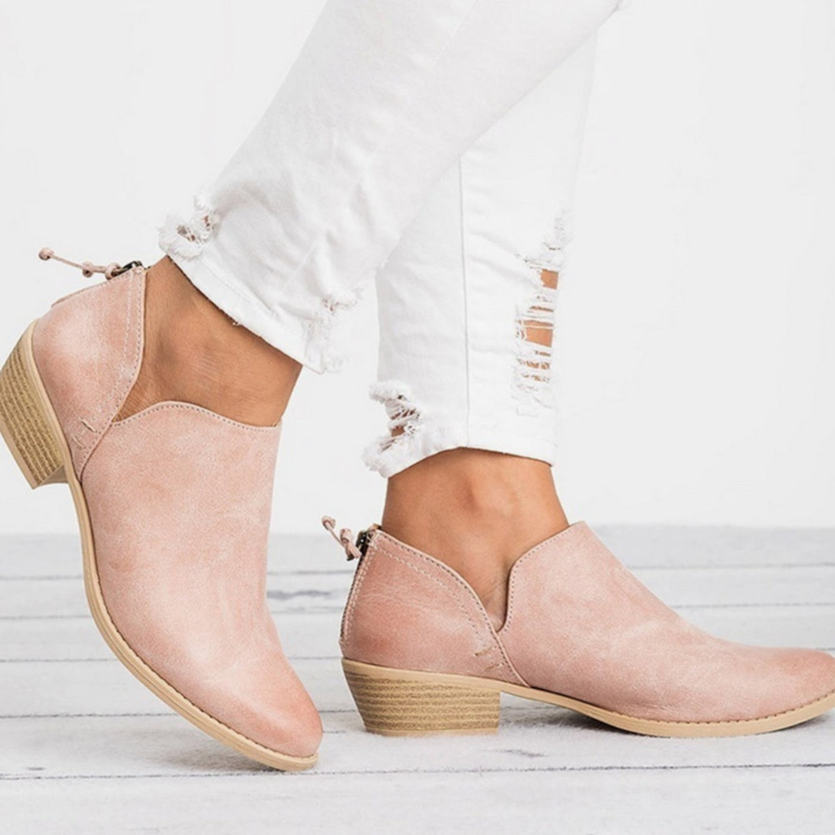Harriet | Women's Slip-On Pointed-Toe Block Heel Ankle Boots - Pink