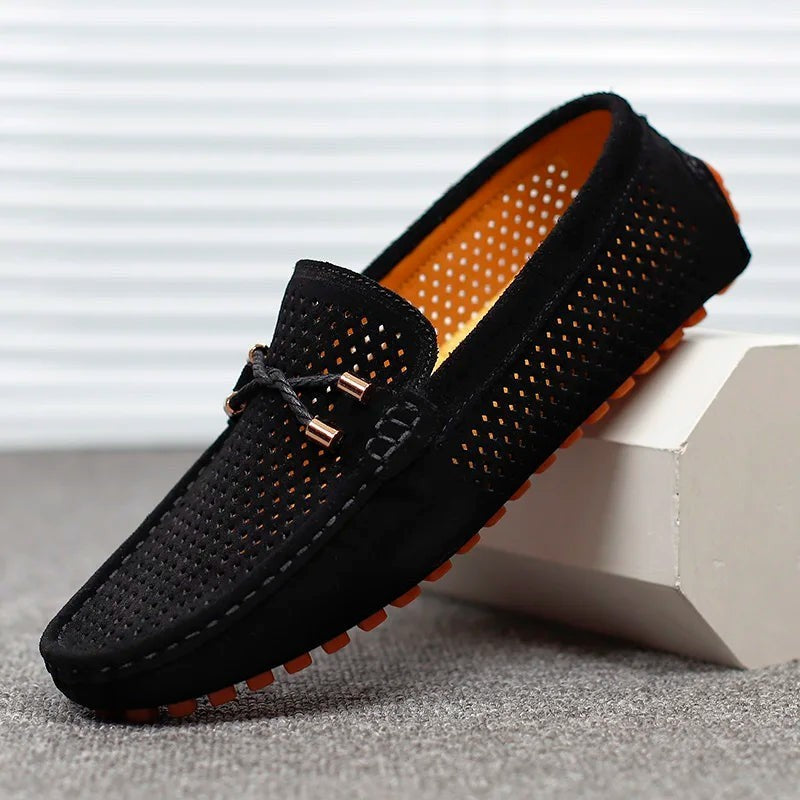 Harry | Men's Perforated Slip-On Moc-Toe Driving Loafers - Black