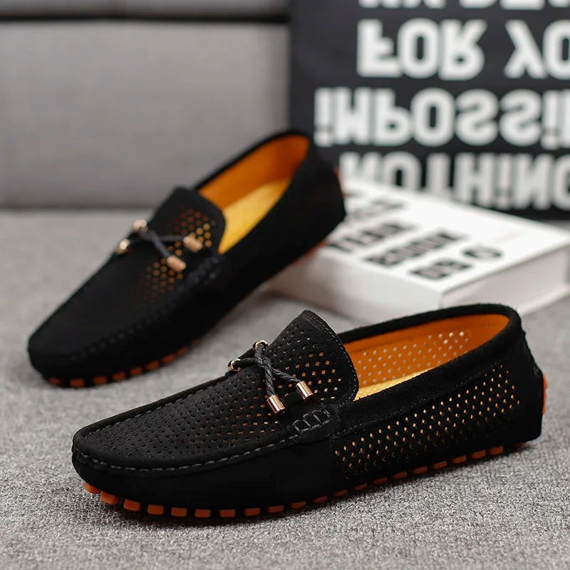 Harry | Men's Perforated Slip-On Moc-Toe Driving Loafers - Black