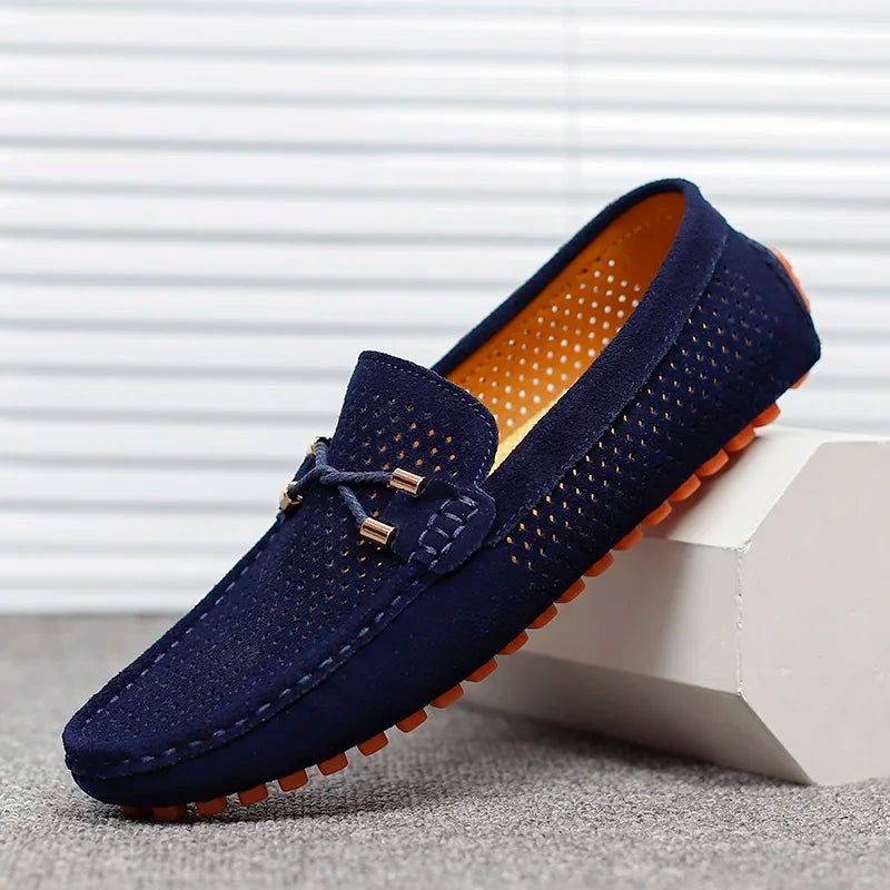 Harry | Men's Perforated Slip-On Moc-Toe Driving Loafers - Blue