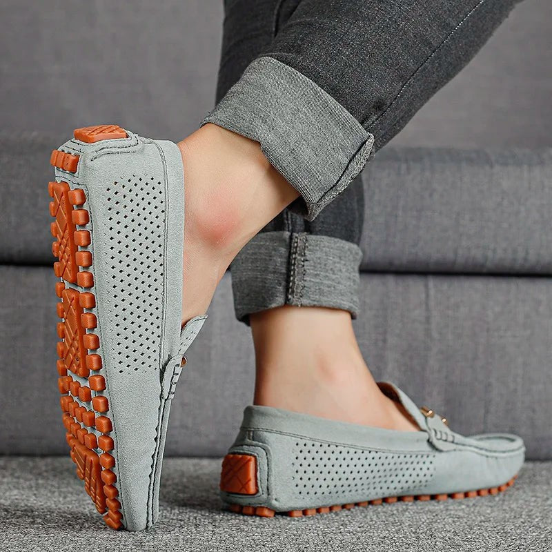 Harry | Men's Perforated Slip-On Moc-Toe Driving Loafers - Grey