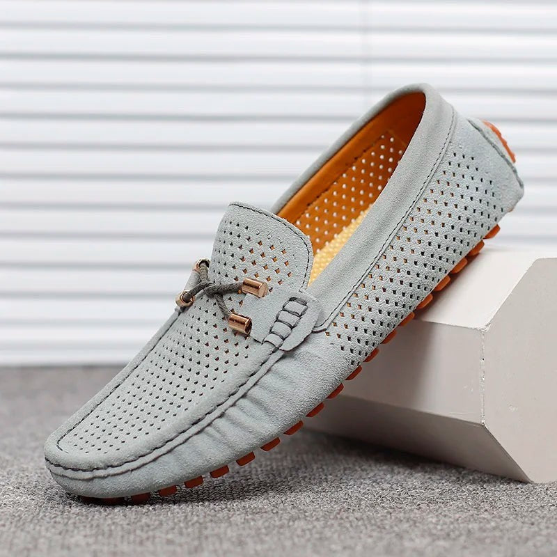 Harry | Men's Perforated Slip-On Moc-Toe Driving Loafers - Grey
