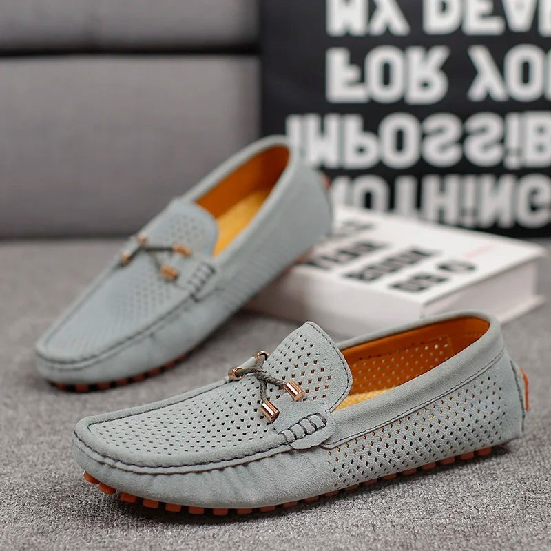 Harry | Men's Perforated Slip-On Moc-Toe Driving Loafers - Grey