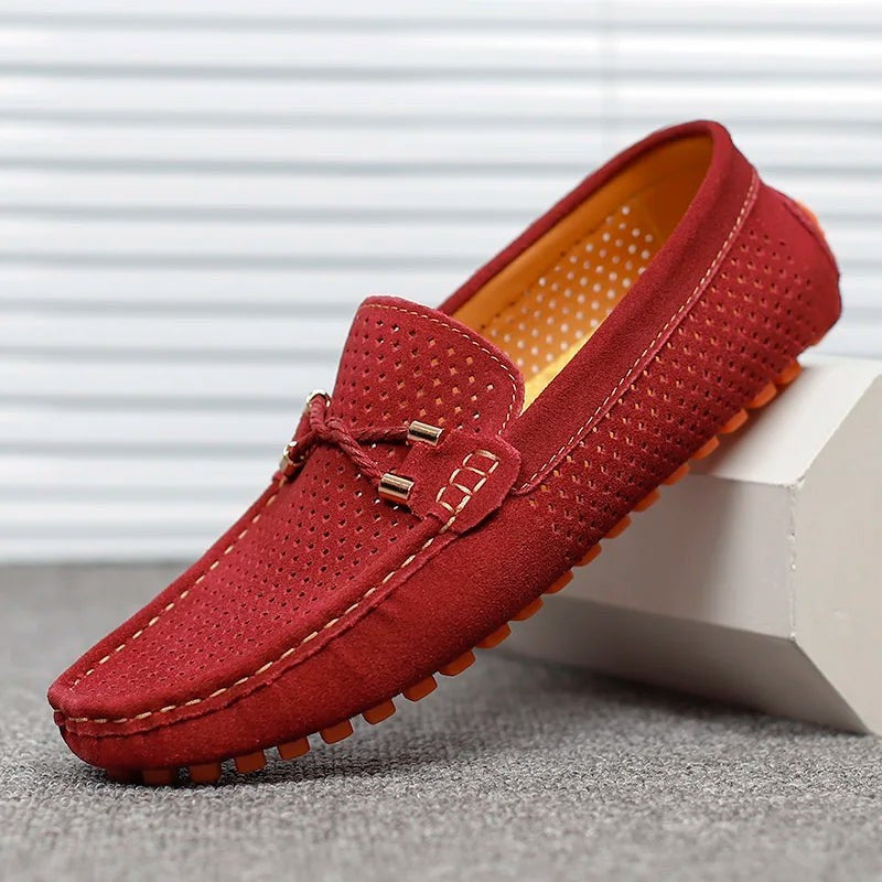 Harry | Men's Perforated Slip-On Moc-Toe Driving Loafers - Red