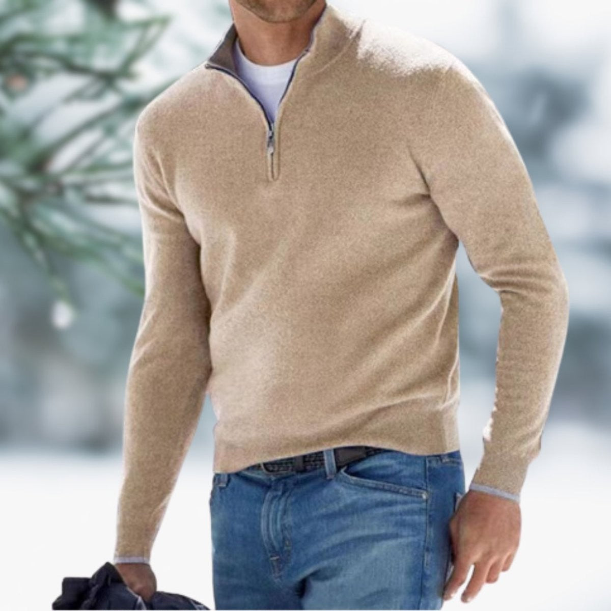 Harry | Men's Quarter-Zip Stand-Collar Soft Knit Sweater - Apricot