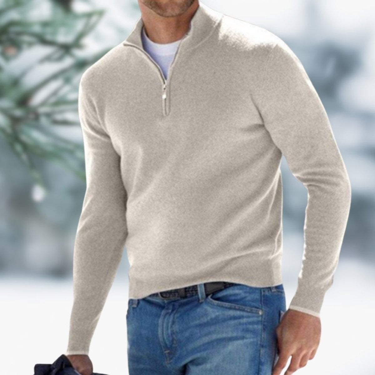 Harry | Men's Quarter-Zip Stand-Collar Soft Knit Sweater - Khaki