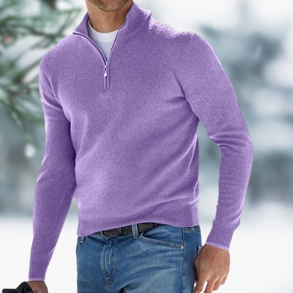 Harry | Men's Quarter-Zip Stand-Collar Soft Knit Sweater - Light Violet