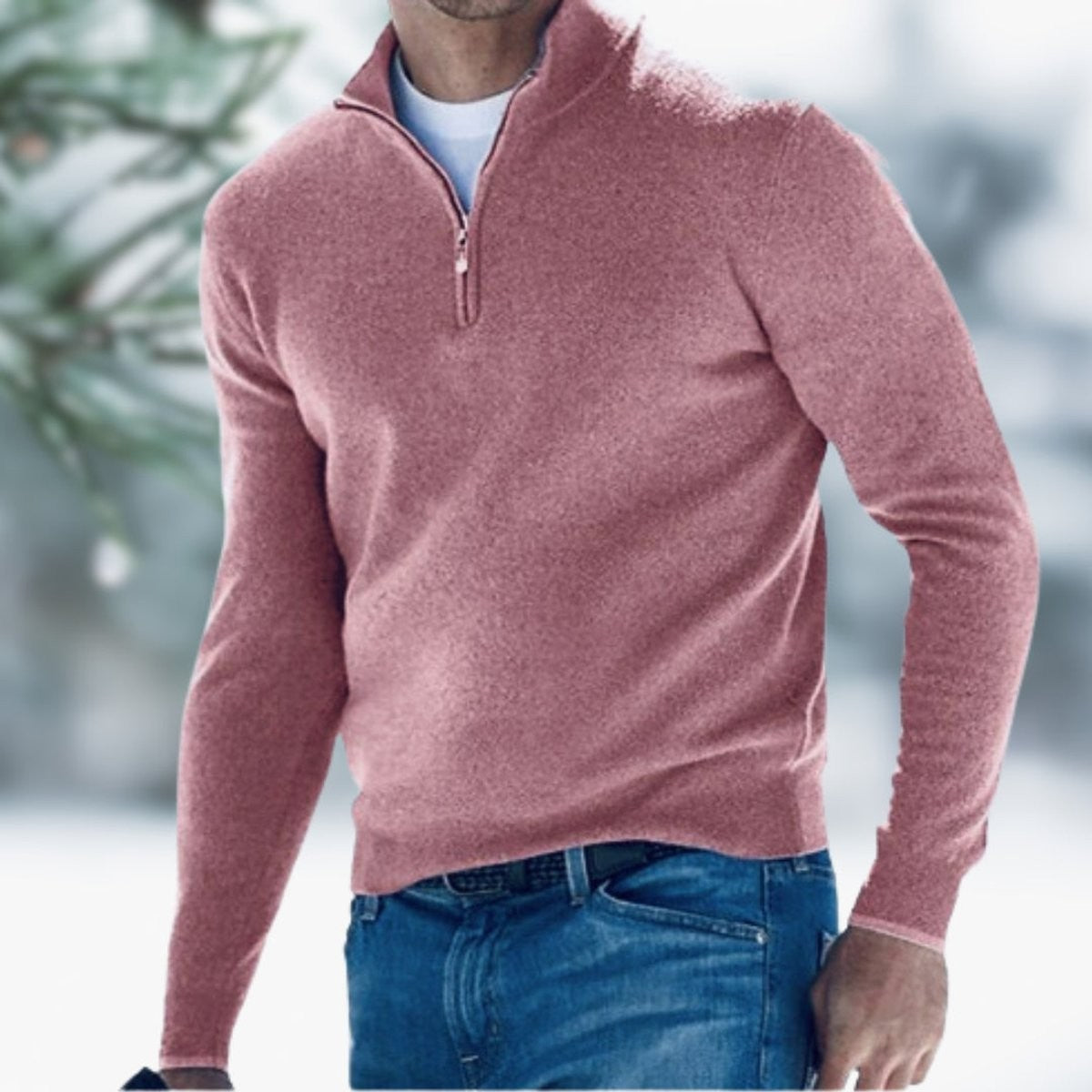 Harry | Men's Quarter-Zip Stand-Collar Soft Knit Sweater - Pink