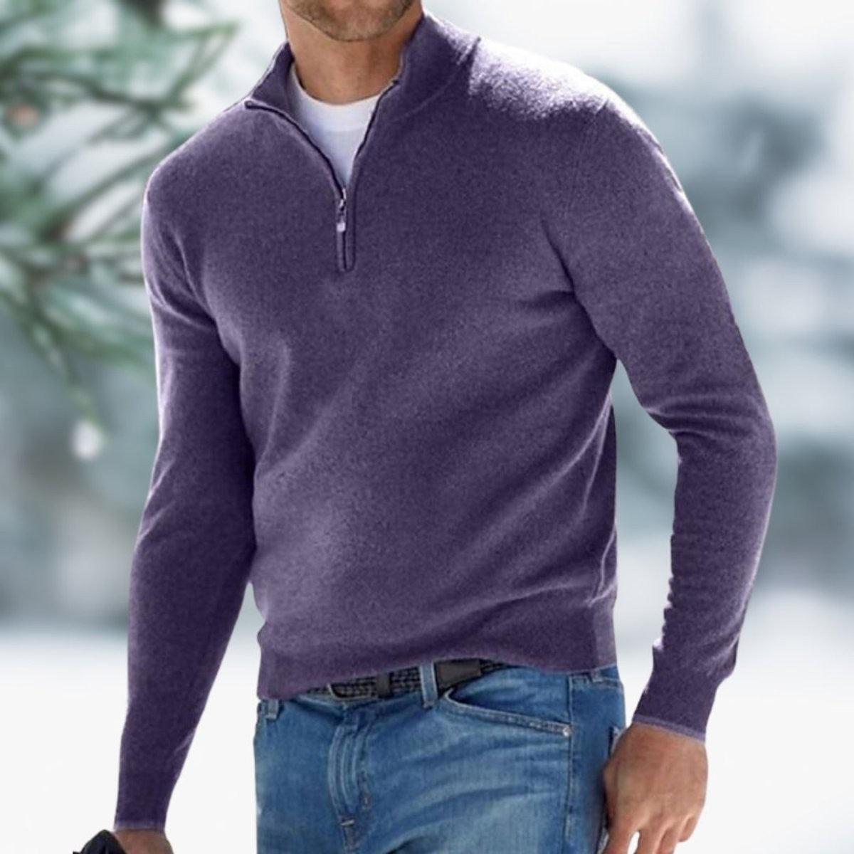 Harry | Men's Quarter-Zip Stand-Collar Soft Knit Sweater - Purple