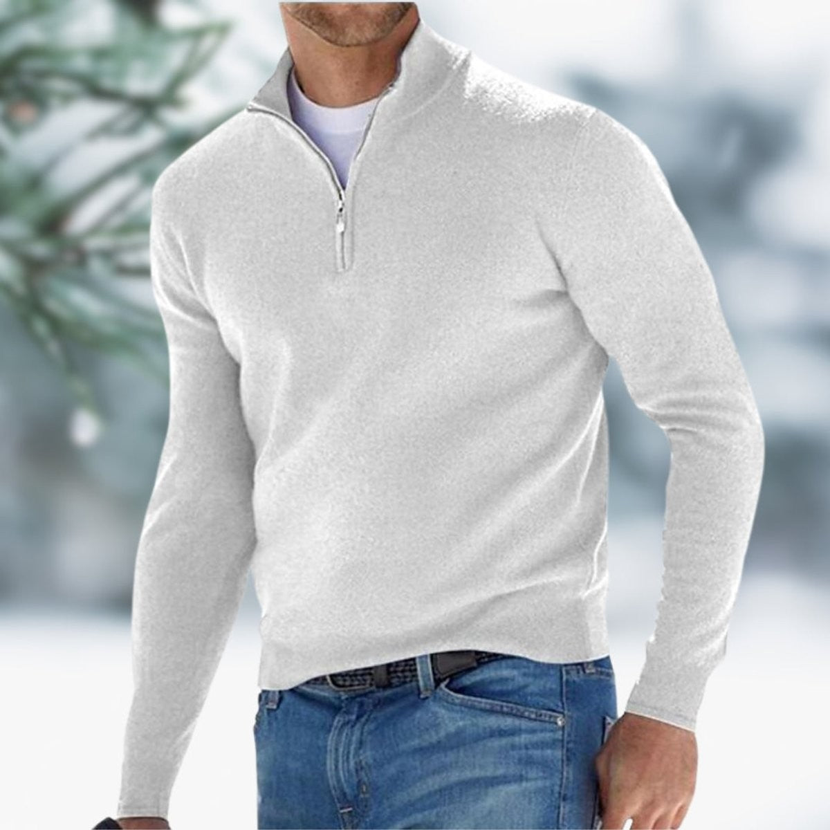 Harry | Men's Quarter-Zip Stand-Collar Soft Knit Sweater - White