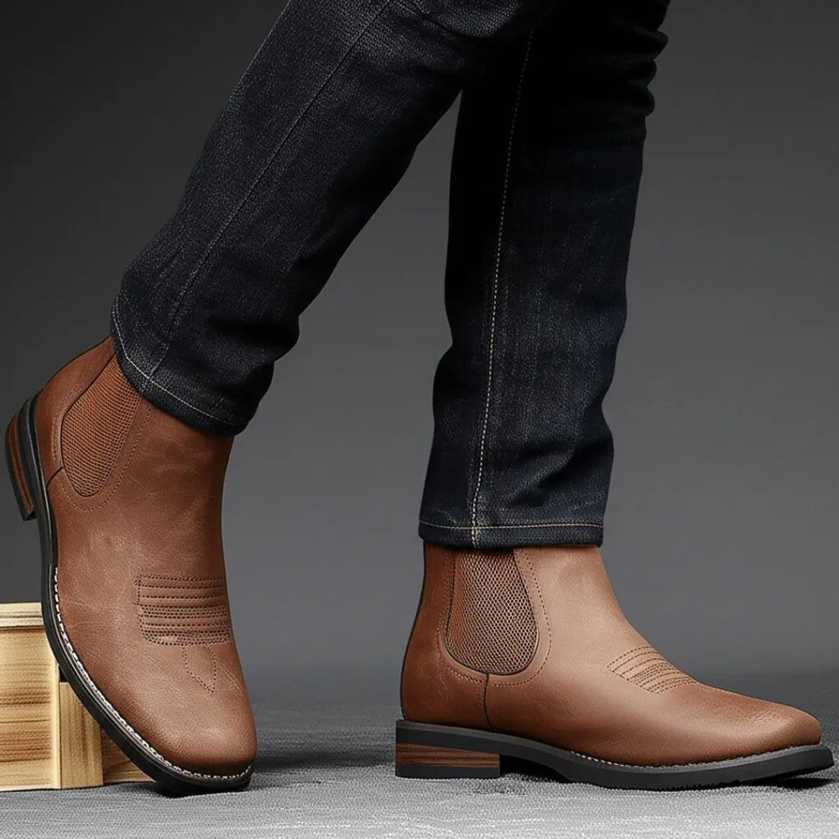 Harry | Men's Slip-On Elasticated Western-Stitch Chelsea Boots - Chestnut Brown