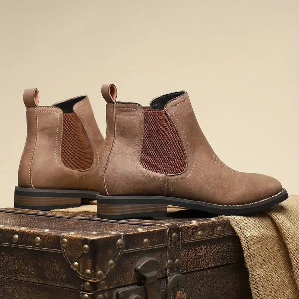 Harry | Men's Slip-On Elasticated Western-Stitch Chelsea Boots - Chestnut Brown