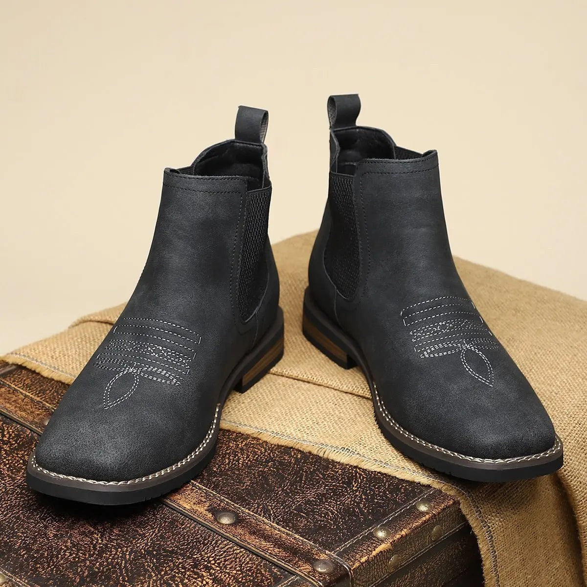 Harry | Men's Slip-On Elasticated Western-Stitch Chelsea Boots - Midnight
