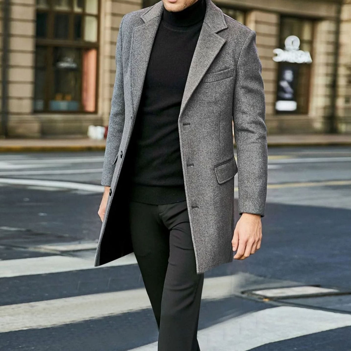 Harry | Men's Tailored Single-Breasted Notch Lapel Long Overcoat - Grey