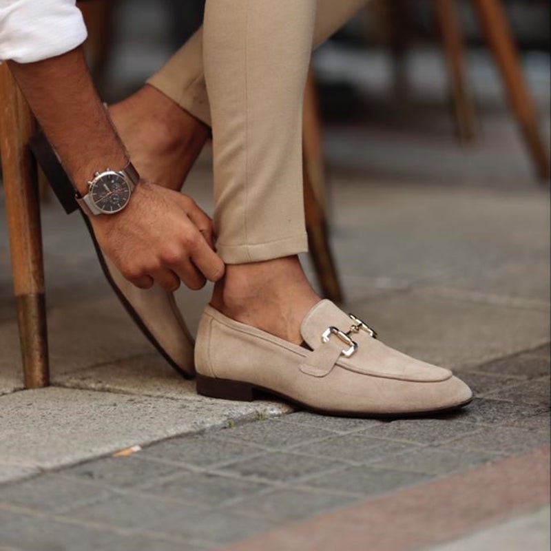 Hugo | Men's Slip-On Round-Toe Loafers with Horsebit-Buckle Detail - Beige