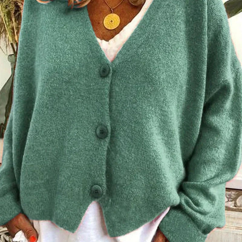 Ivy | Women's Relaxed V-Neck Button-Front Knit Cardigan - Green