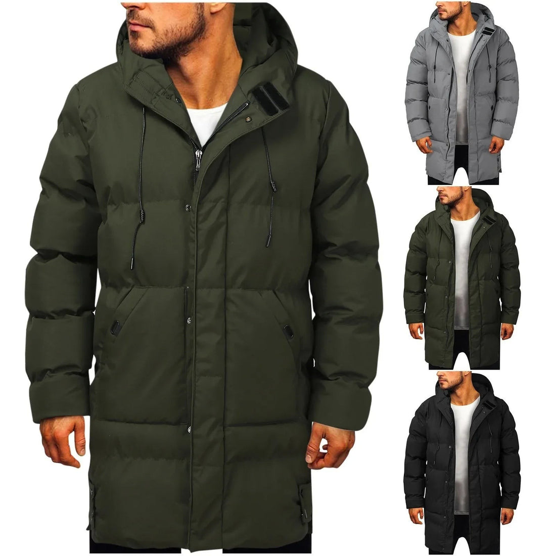 Jack | Men's Long Quilted Parka with Adjustable Hood and Dual-Closure - Black