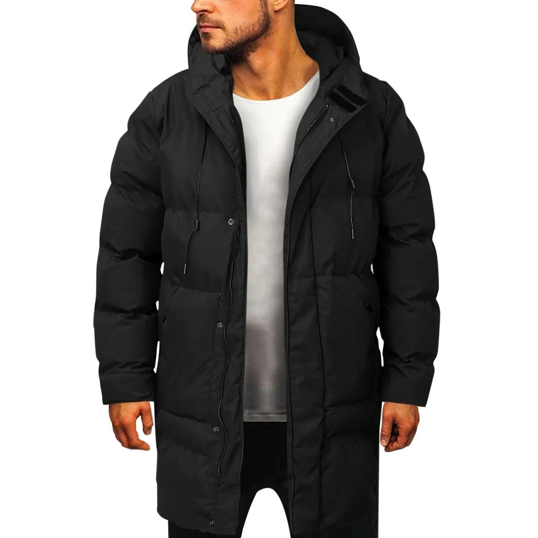 Jack | Men's Long Quilted Parka with Adjustable Hood and Dual-Closure - Black