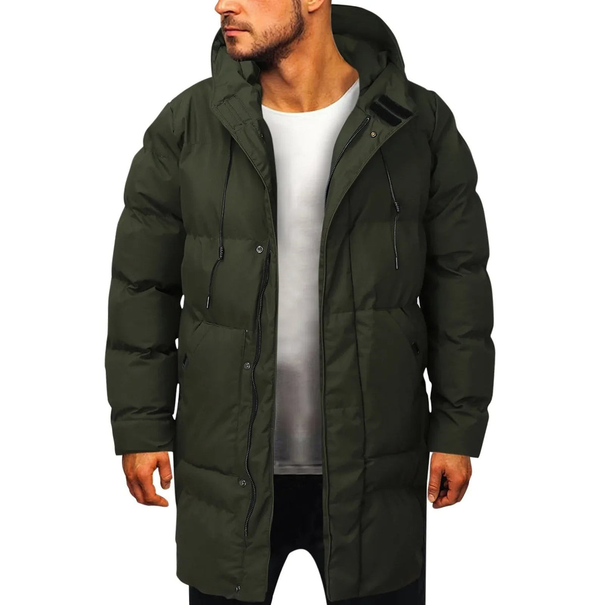 Jack | Men's Long Quilted Parka with Adjustable Hood and Dual-Closure - Green