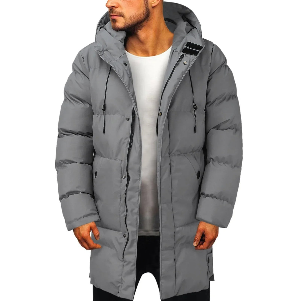 Jack | Men's Long Quilted Parka with Adjustable Hood and Dual-Closure - Grey