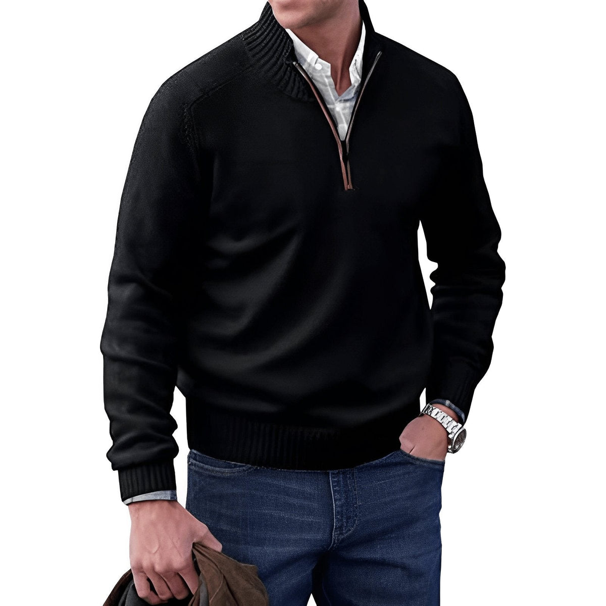 Jack | Men's Regular Fit Quarter-Zip Stand-Collar Knit Pullover - Black