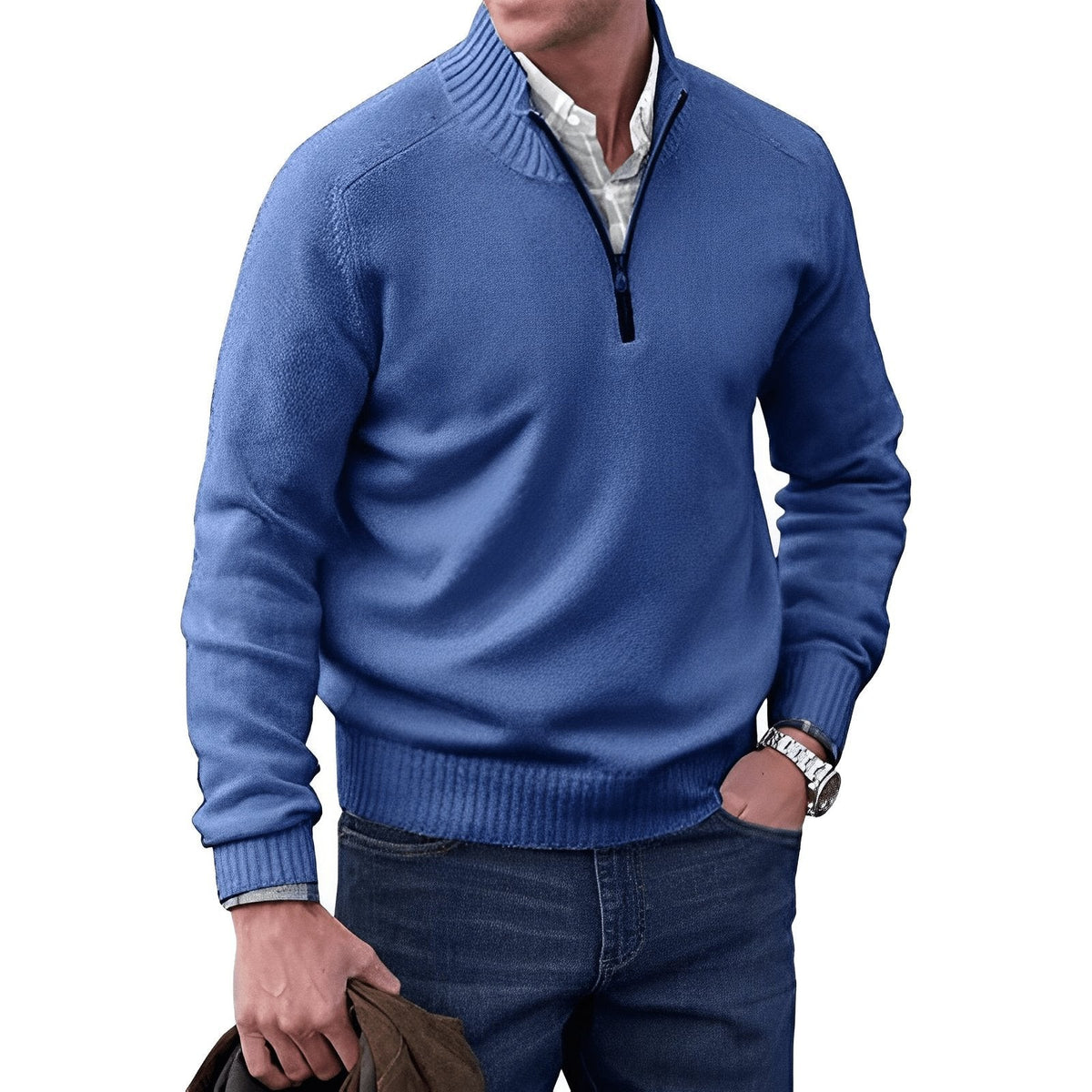 Jack | Men's Regular Fit Quarter-Zip Stand-Collar Knit Pullover - Blue