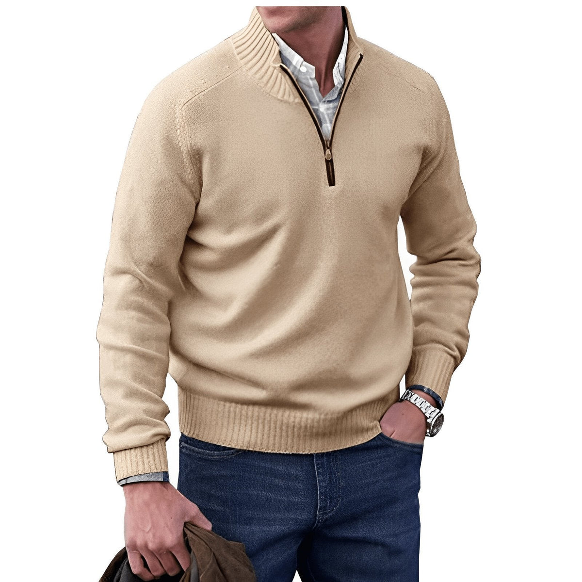 Jack | Men's Regular Fit Quarter-Zip Stand-Collar Knit Pullover - Brown
