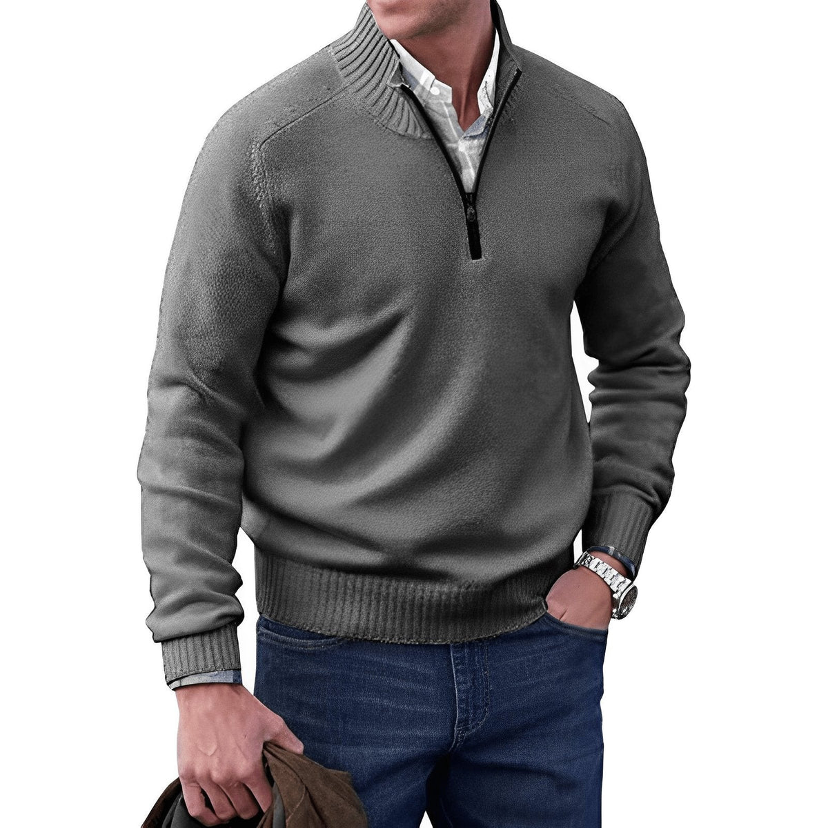 Jack | Men's Regular Fit Quarter-Zip Stand-Collar Knit Pullover - Dark Grey