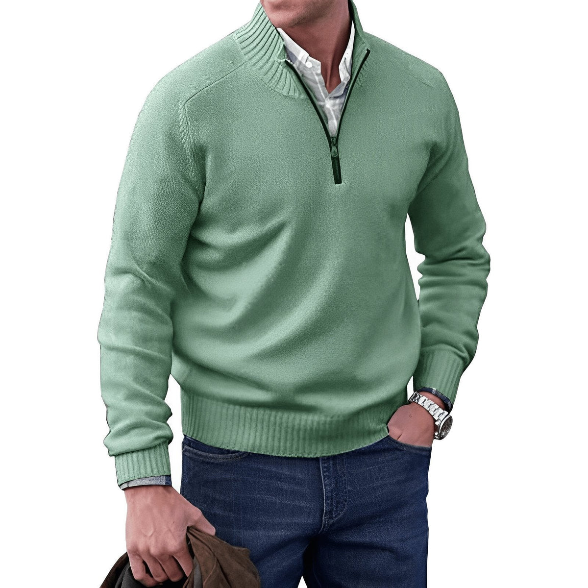 Jack | Men's Regular Fit Quarter-Zip Stand-Collar Knit Pullover - Green