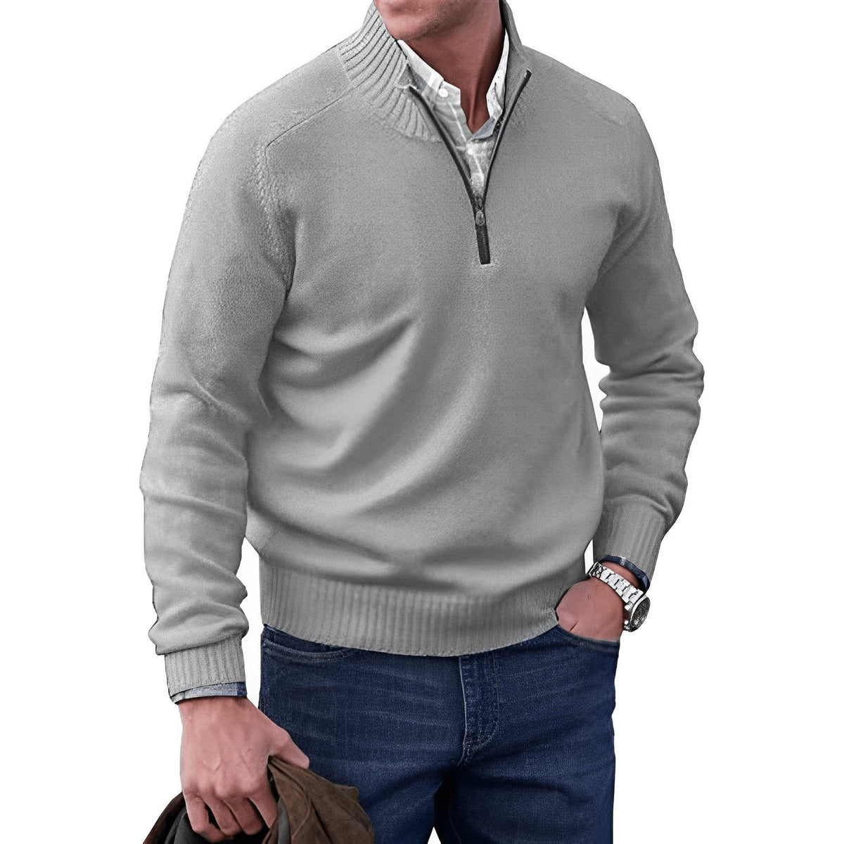 Jack | Men's Regular Fit Quarter-Zip Stand-Collar Knit Pullover - Light Grey
